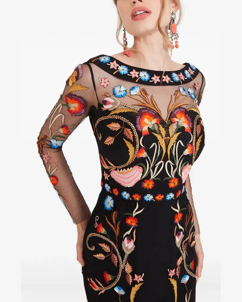 Temperley London Kleid mit Blumenstickerei - Schwarz Schwarz