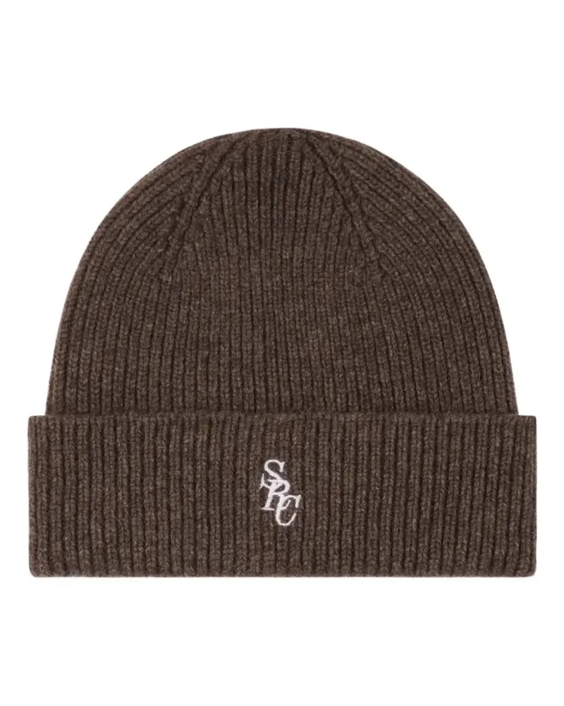 SPORTY & RICH ribbed embroidered-logo beanie hat - Braun Braun