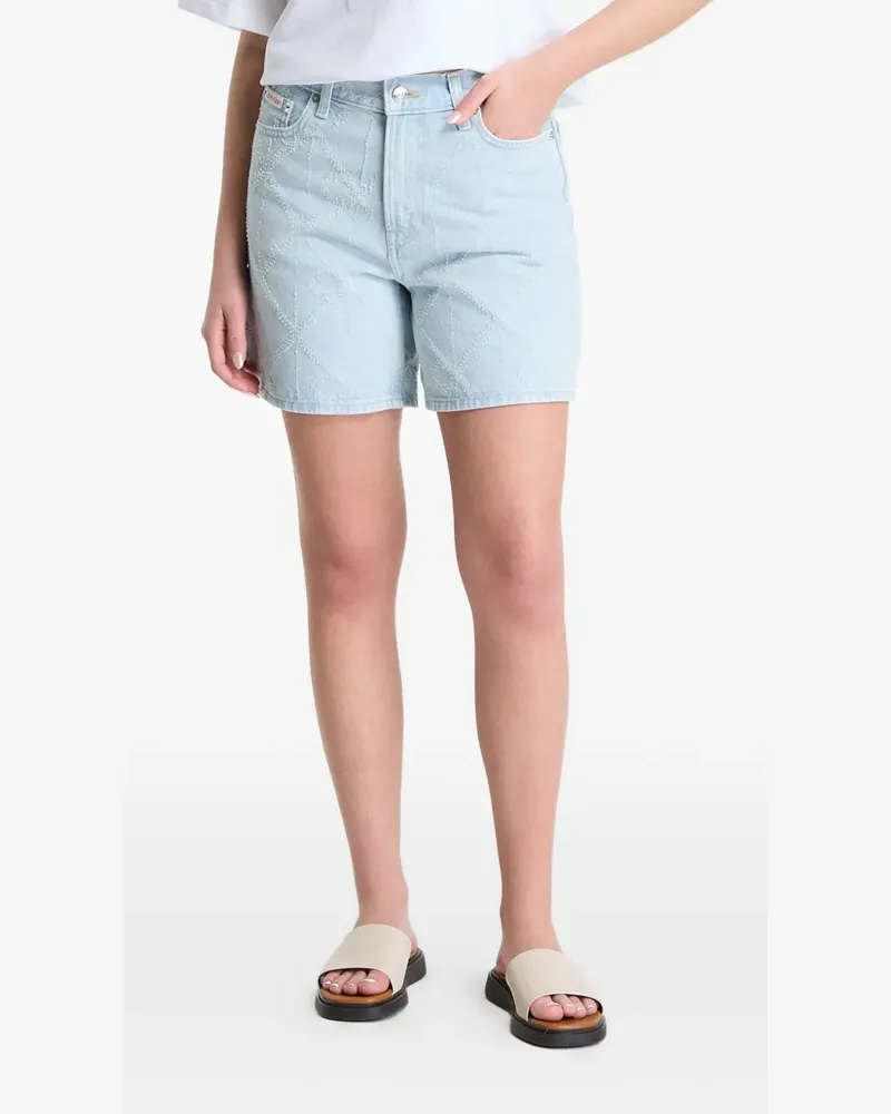 Calvin Klein monogram-embroidered denim shorts - Blau Blau