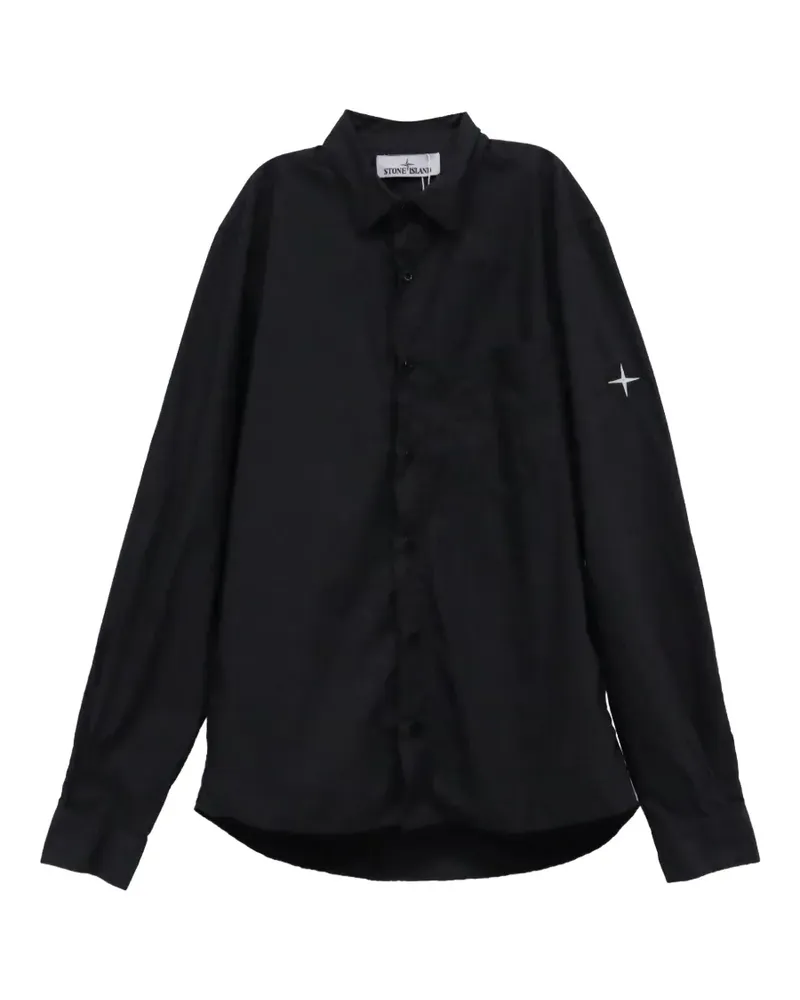 Stone Island logo-embroidered button-down shirt - Schwarz Schwarz