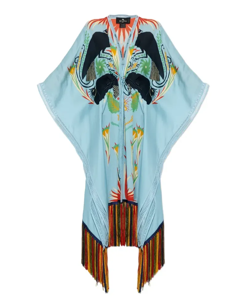 Etro x Tabby Booth fringe-trimmed bird-print kaftan - Blau Blau