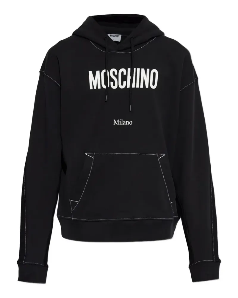 Moschino logo-print contrast-stitch hoodie - Schwarz Schwarz