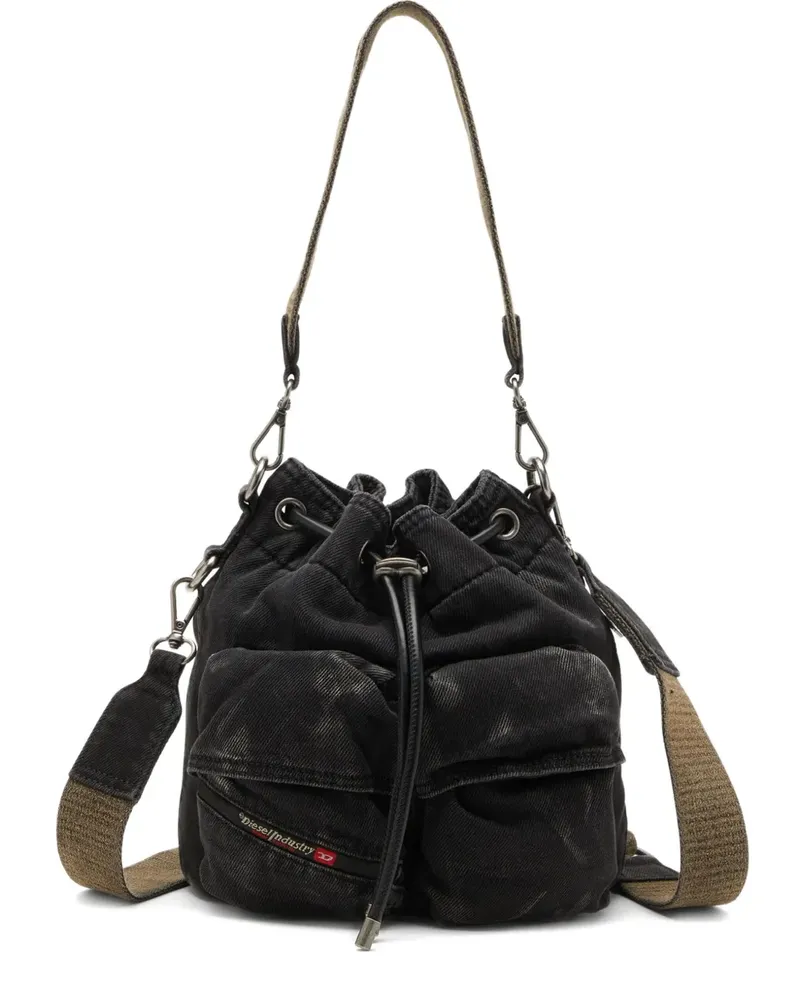 Diesel Schultertasche mit Kordelzug - Schwarz Schwarz