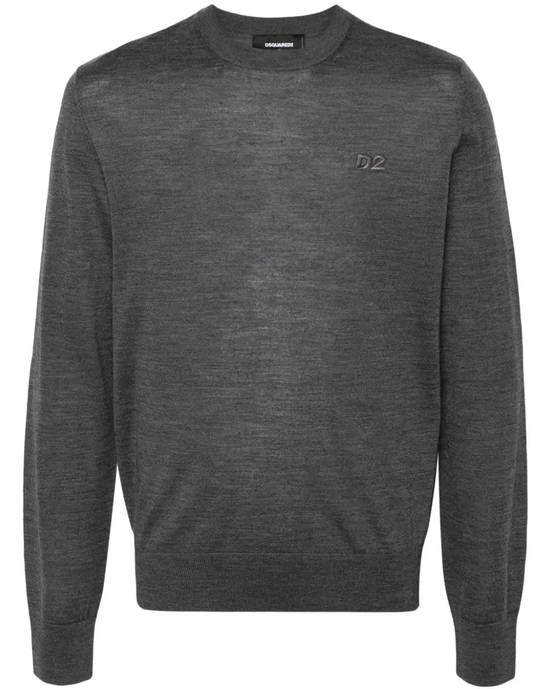 Dsquared2 Gerippter Pullover mit Logo - Grau Grau