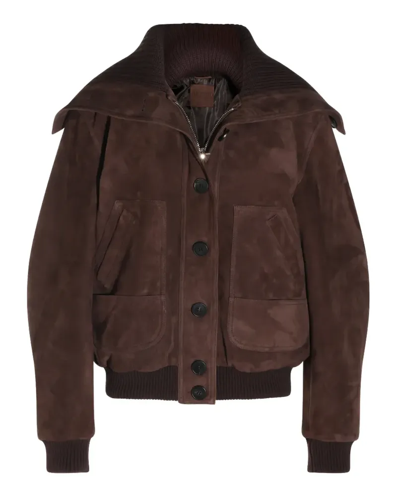 ATTICO ribbed-collar suede jacket - Braun Braun
