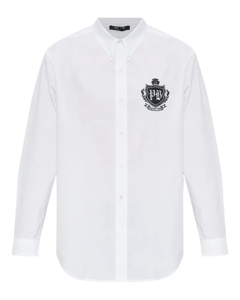 Balmain Geknöpftes Hemd mit Emblem - Weiß Weiß