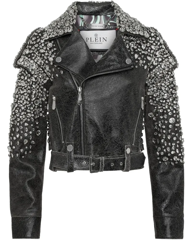 Philipp Plein Cropped-Lederjacke - Schwarz Schwarz
