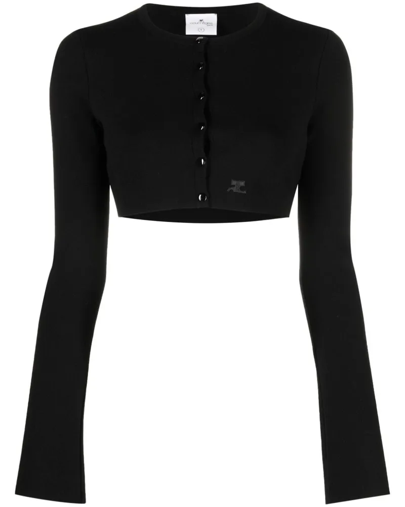 Courrèges Fein gestrickter Cropped-Cardigan - Schwarz Schwarz