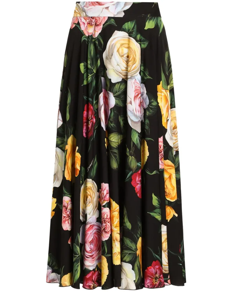 Dolce & Gabbana Charmeuse-Midirock mit Blumen-Print - Schwarz Schwarz