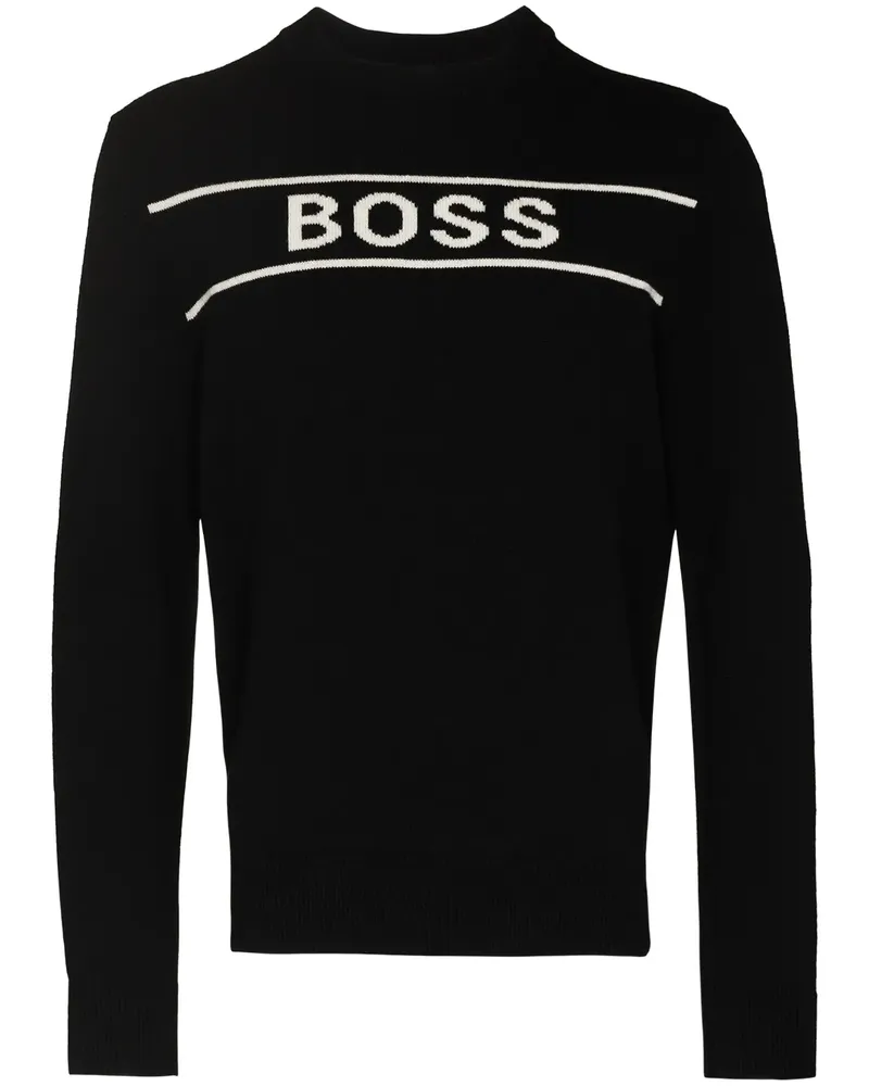 HUGO BOSS Intarsien-Pullover mit Logo - Schwarz Schwarz