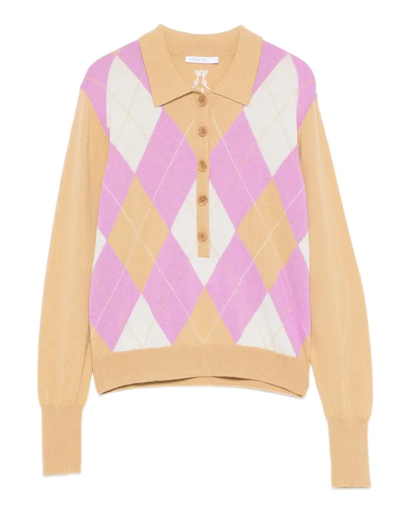 Patrizia Pepe argyle-pattern wool polo-shirt - Nude Nude