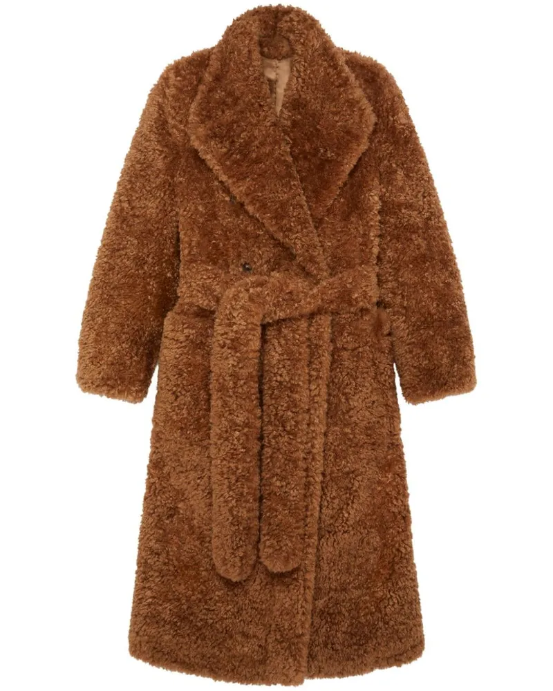 Stella McCartney Mantel aus Faux Fur mit Gürtel - Braun Braun