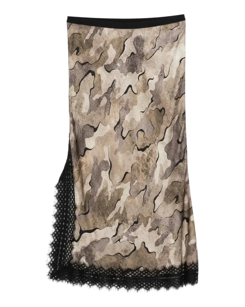 Pinko camouflage-print lace-trim midi skirt - Nude Nude