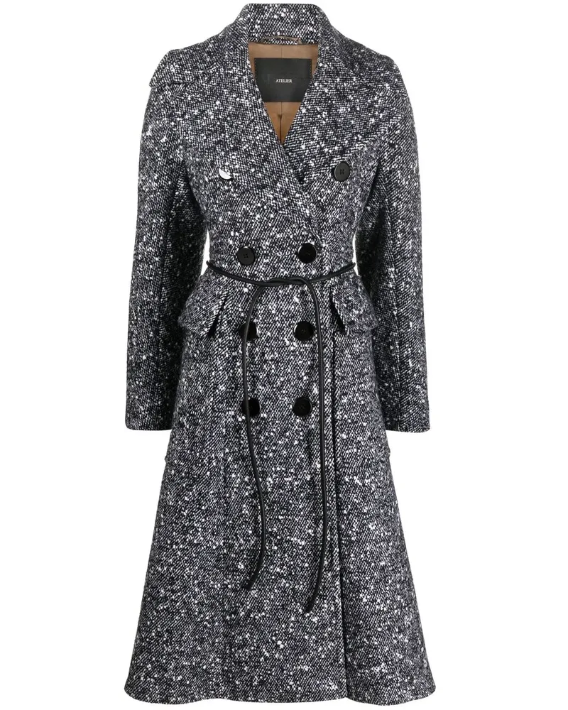 Max Mara Doppelreihiger Tweed-Mantel - Schwarz Schwarz