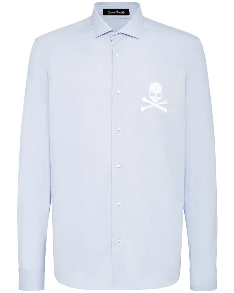 Philipp Plein Sugar Daddy Hemd mit Totenkopf-Stickerei - Blau Blau