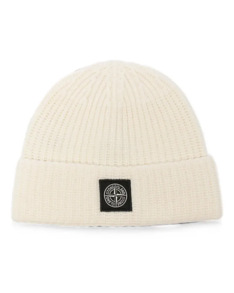 Stone Island logo-patch ribbed-knit beanie hat - Nude Nude