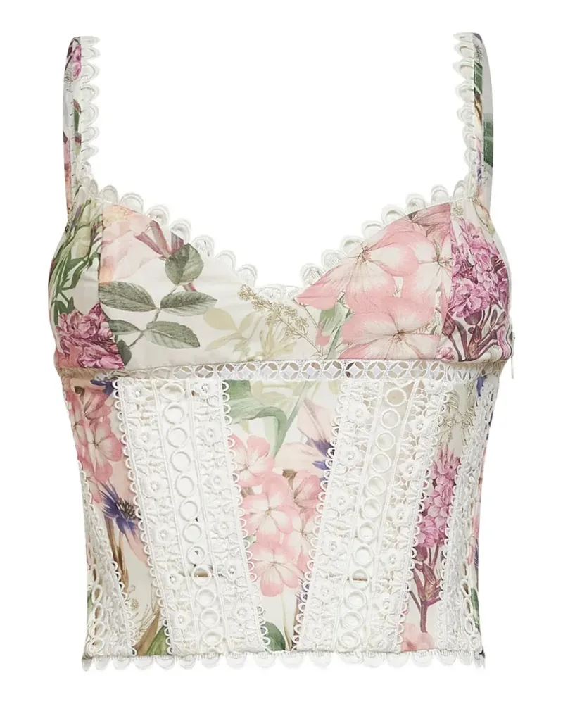 Charo Ruiz floral-print lace-trim top - Nude Nude