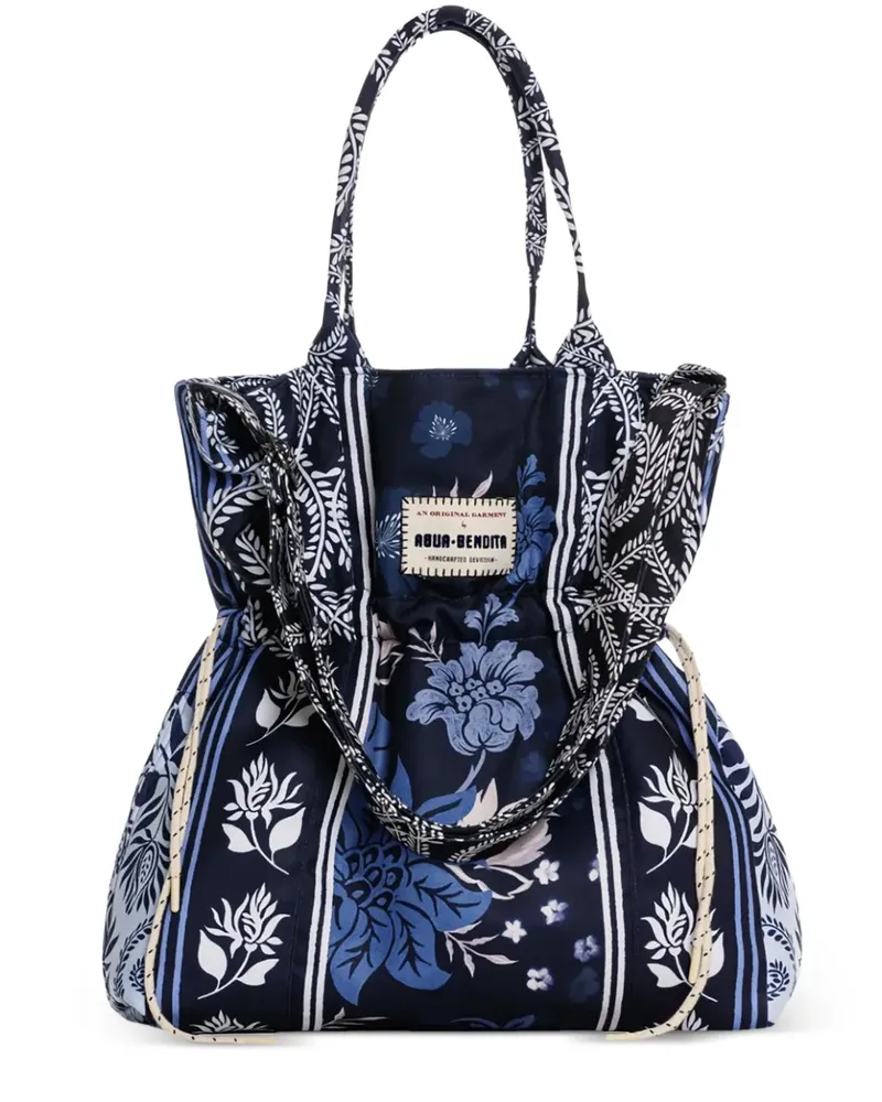 AGUA BENDITA Batik Tote Bag mit Blumen - Blau Blau