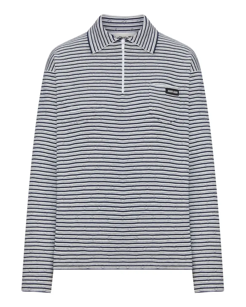 Miu Miu stripe motif pointelle knit polo shirt - Weiß Weiß