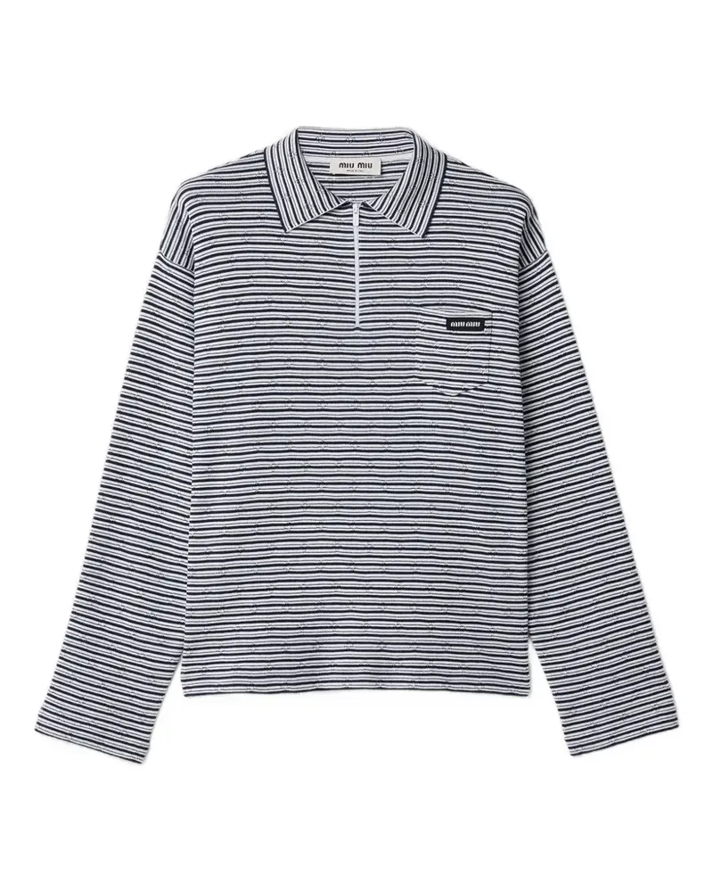 Miu Miu Gestreiftes Pointelle-Strick-Poloshirt - Weiß Weiß