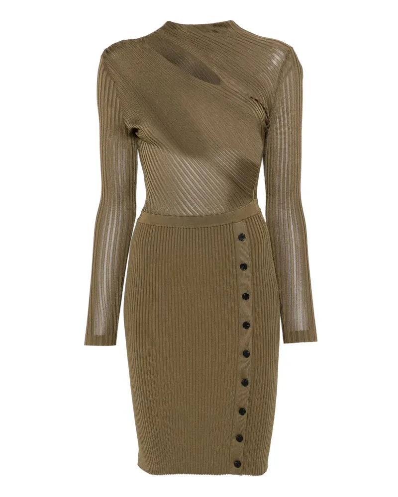 Self-Portrait Geripptes Kleid mit Knopfdetail - Grün Grün
