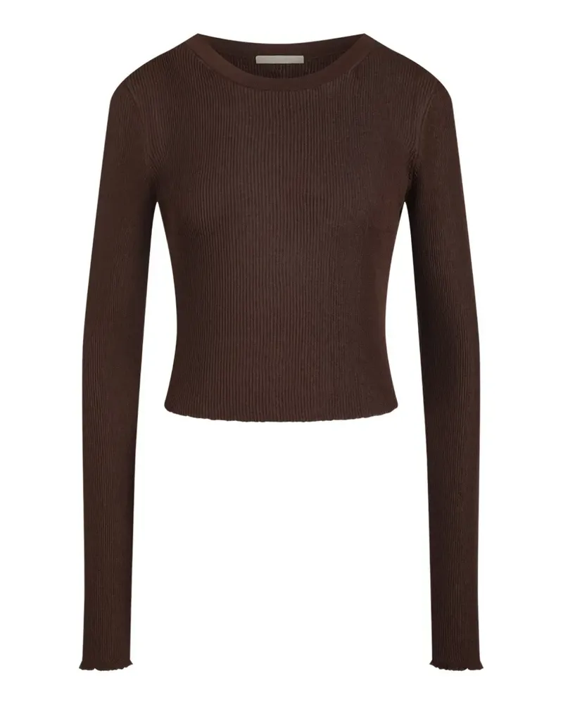 12 STOREEZ Gerippter Lattice Cropped-Pullover - Braun Braun