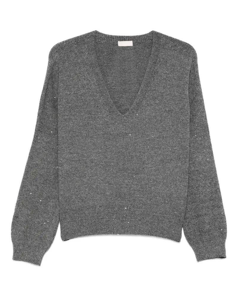 Liu Jo Verzierter Pullover mit V-Ausschnitt - Grau Grau