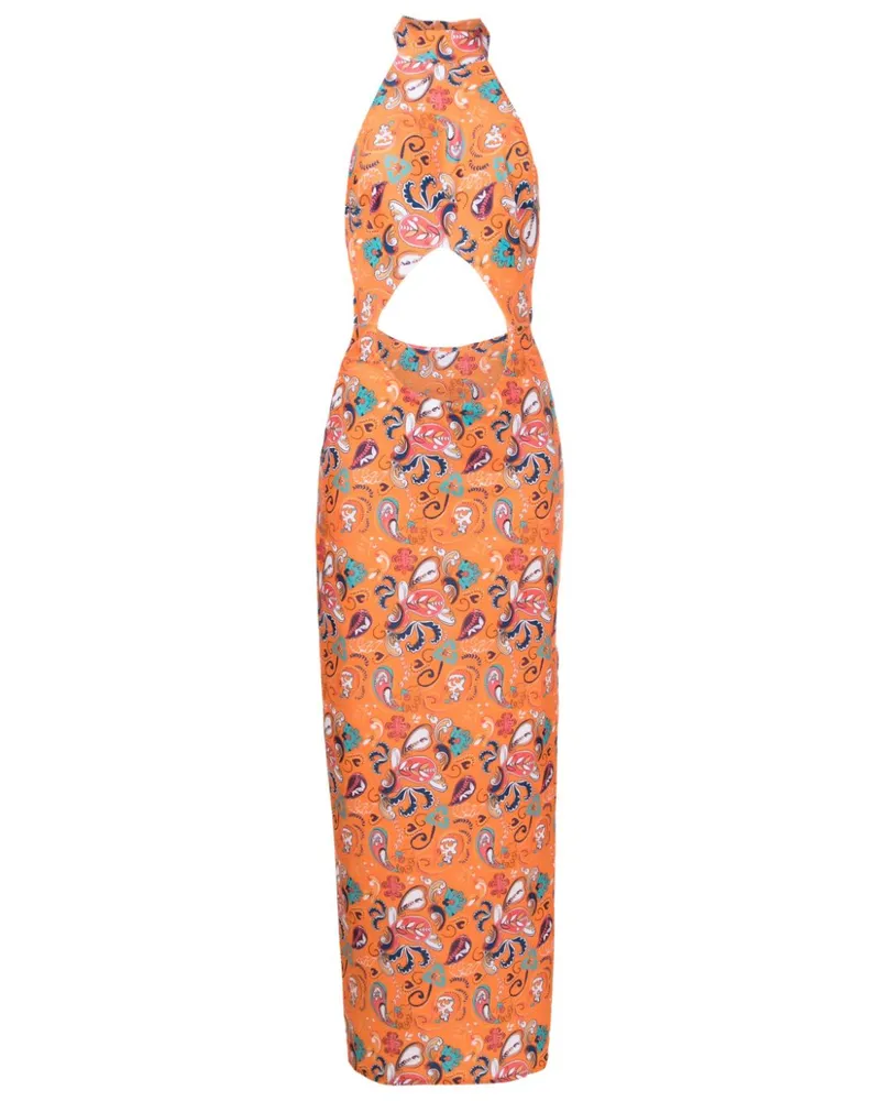 Amir Slama Neckholder-Maxikleid mit Print Orange