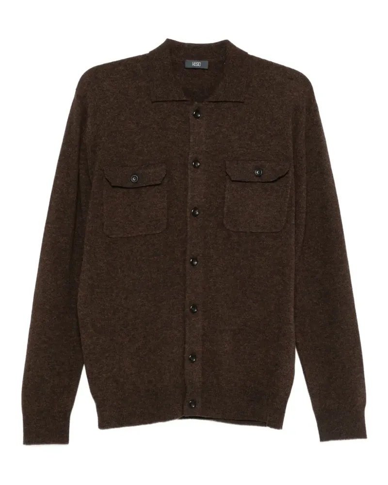 HOSIO Geknöpfter Cardigan mit Brusttasche - Braun Braun