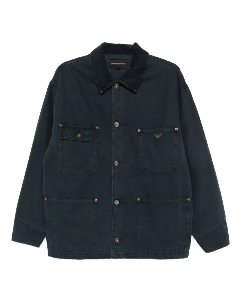 Emporio Armani Jacke mit Logo-Schild und Cordkragen - Blau Blau
