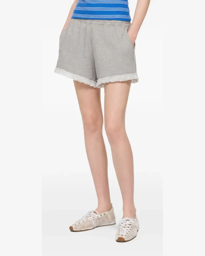 Ganni Shorts mit Spitzenborten - Grau Grau
