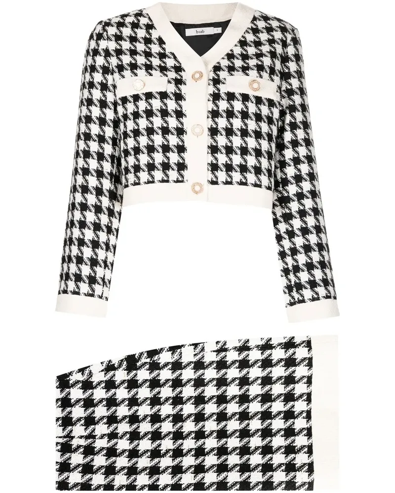 b+ab Cropped-Jacke mit Hahnentrittmuster - Schwarz Schwarz