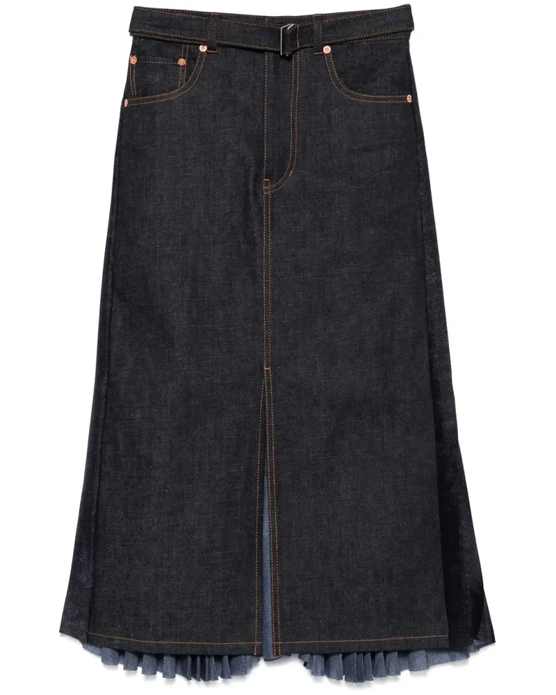 Sacai Midirock mit Faltendetail - Blau Blau