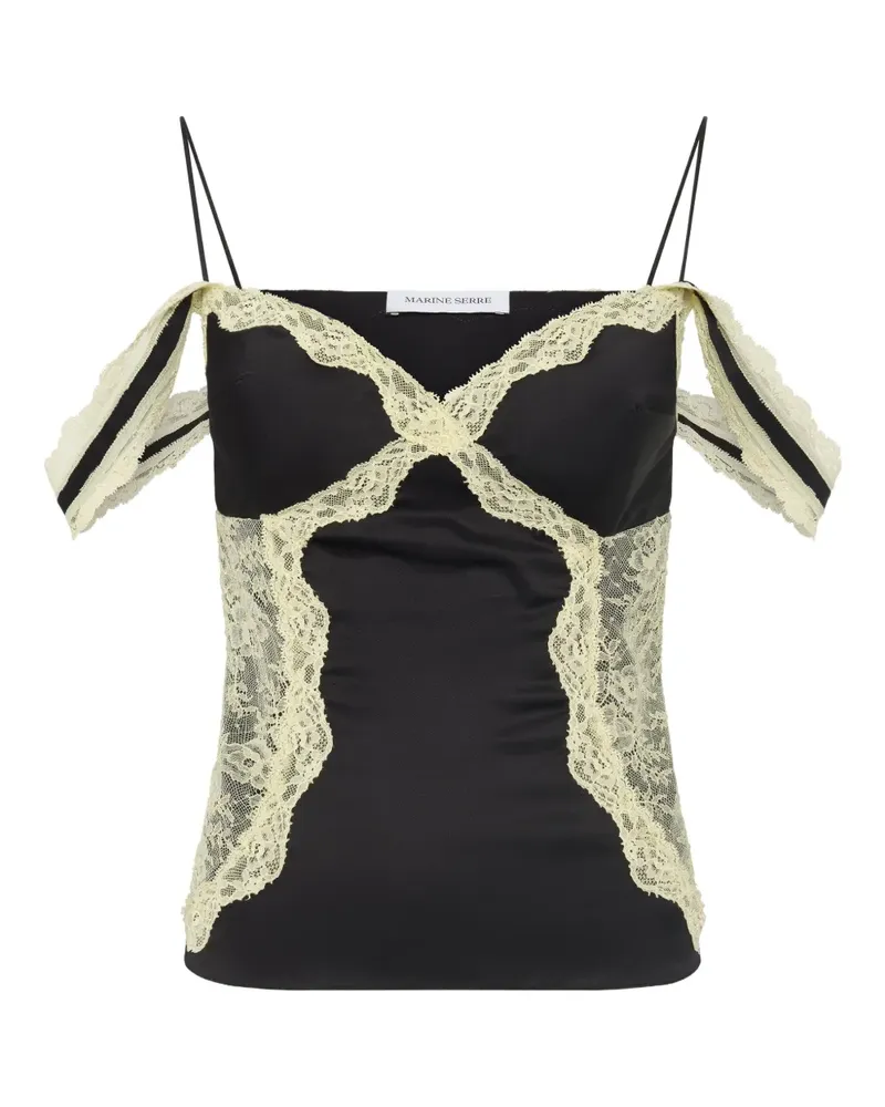 Marine Serre lace-trimmed satin top - Schwarz Schwarz