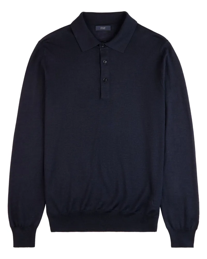 Fay Gestricktes Poloshirt Blau