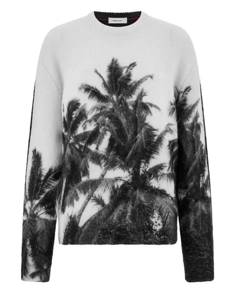 Ferragamo Pullover mit Palmen-Print - Weiß Weiß