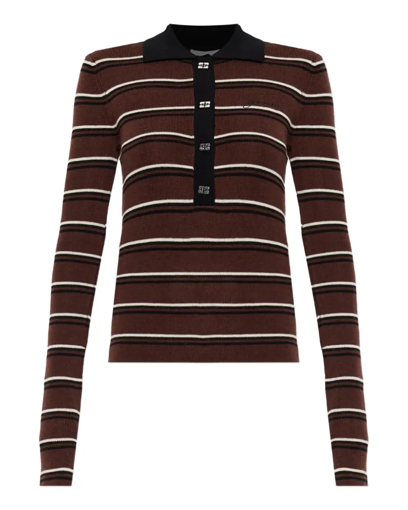 Ganni polo shirt in striped merino - Braun Braun