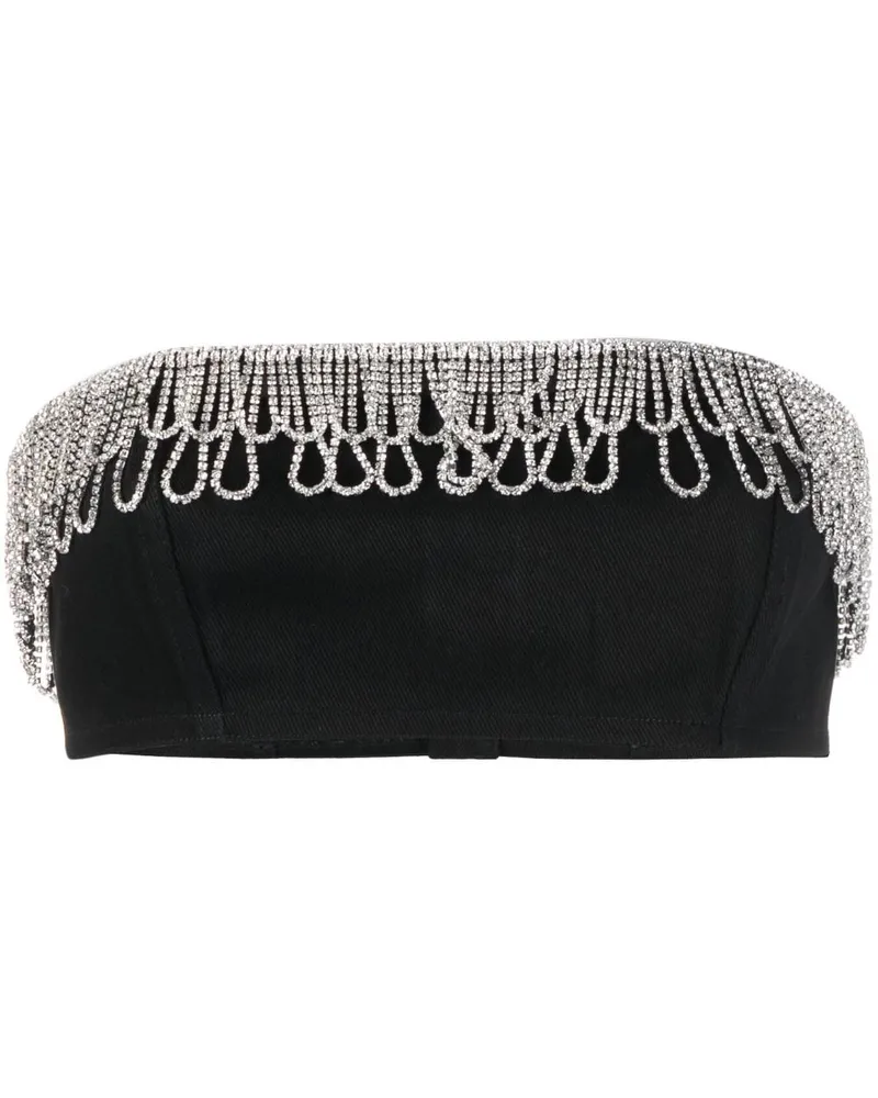ROTATE Birger Christensen Cropped-Top mit Kristallen - Schwarz Schwarz