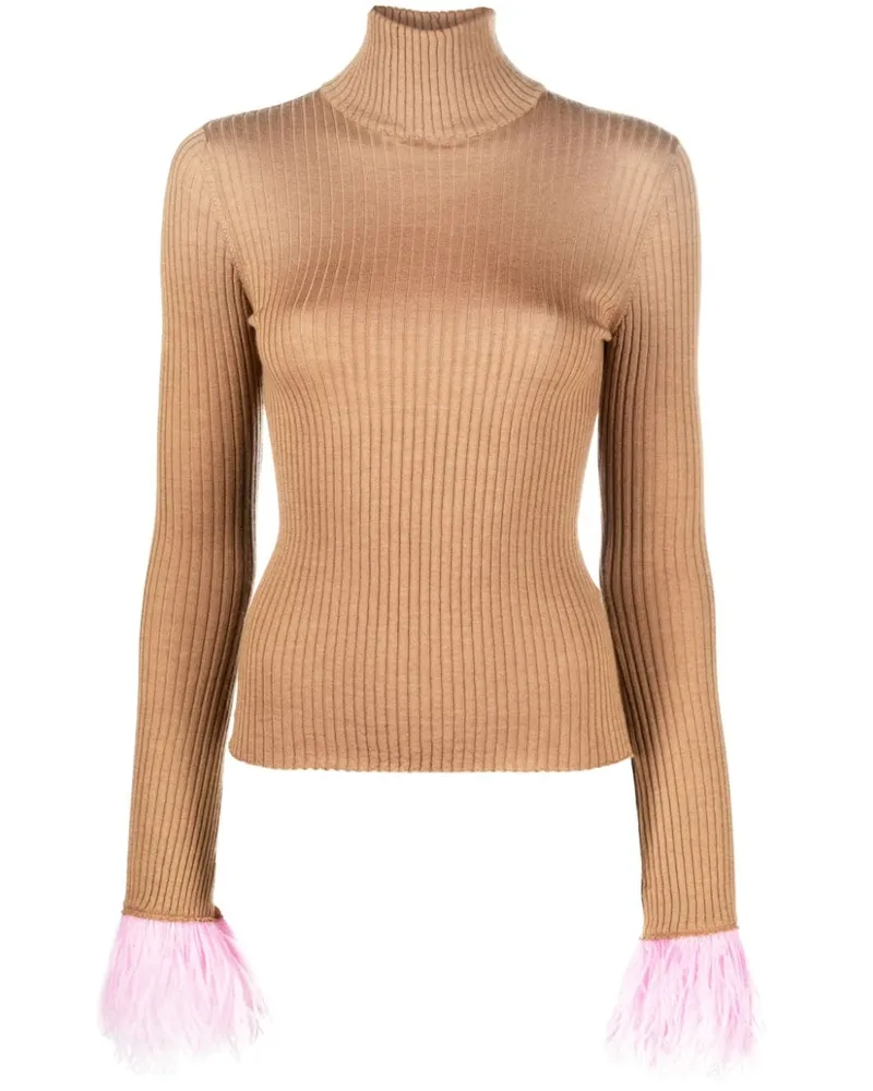 La DoubleJ Gerippter Pullover mit Federn - Braun Braun