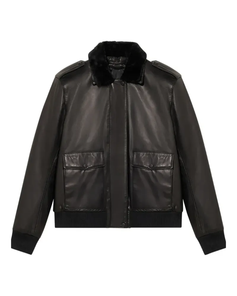 Brooks Brothers Lederjacke mit Pelzkragen - Schwarz Schwarz