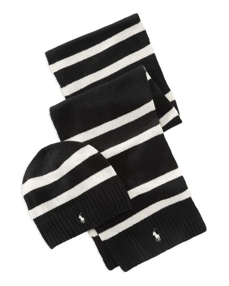 Ralph Lauren striped scarf and beanie hat set - Schwarz Schwarz