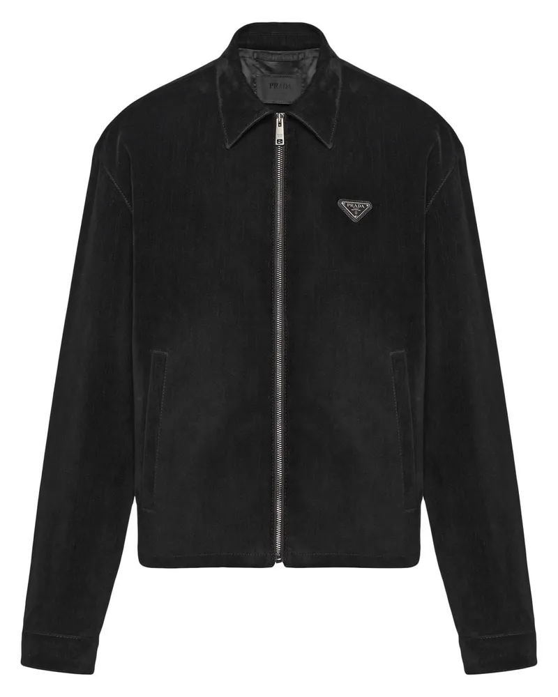 Prada Samtjacke mit Triangel-Logo Schwarz