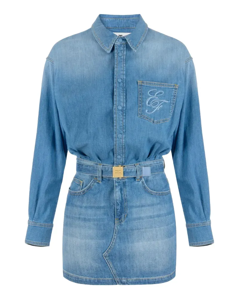 Elisabetta Franchi denim mini dress with belt - Blau Blau