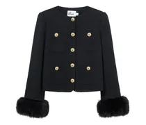 Geknöpfte Jacke mit Faux-Fur-Bündchen - Schwarz