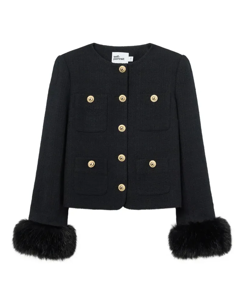 Self-Portrait Geknöpfte Jacke mit Faux-Fur-Bündchen - Schwarz Schwarz