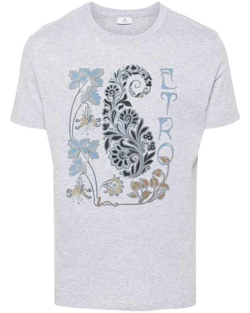 Etro T-Shirt mit Blatt-Print - Grau Grau
