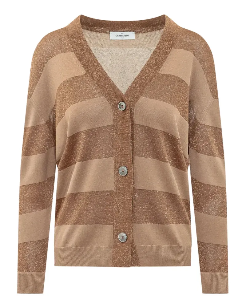 Gran Sasso Gestreifter Cardigan mit V-Ausschnitt - Nude Nude