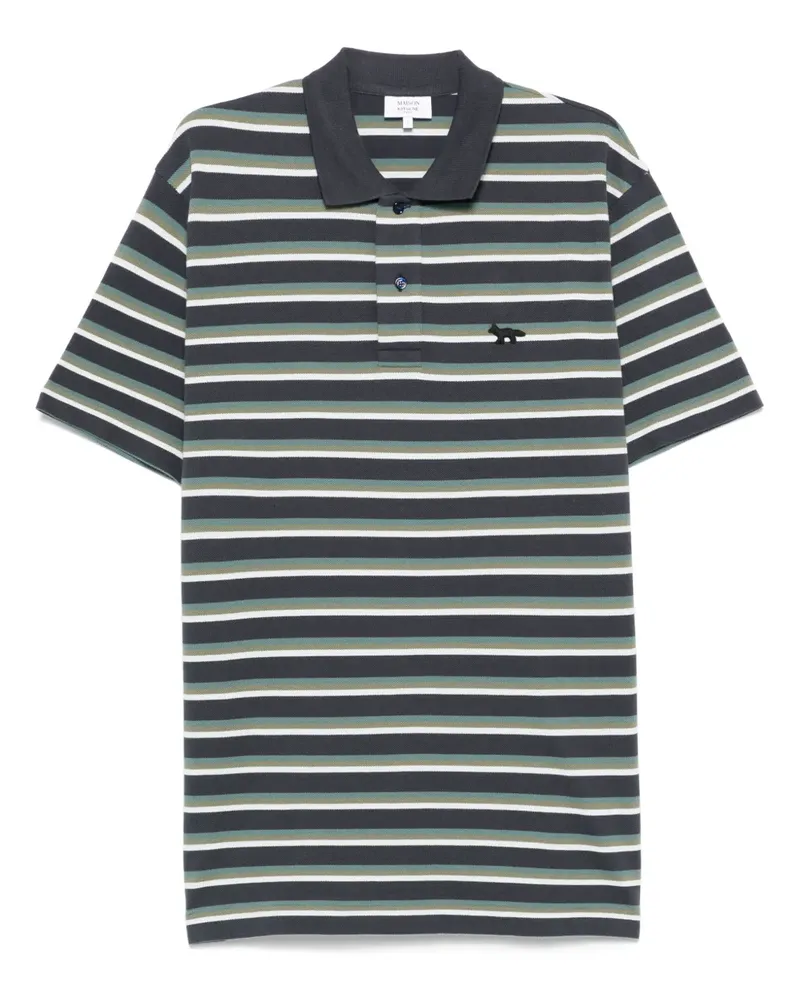 Kitsuné Gestreiftes Poloshirt mit Profile Fox-Patch - Blau Blau