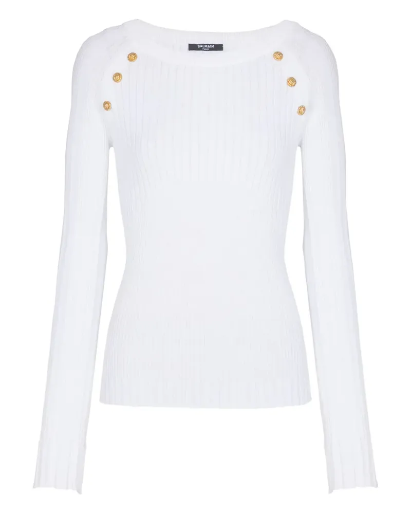 Balmain Geripptes Top mit Knöpfen - Weiß Weiß