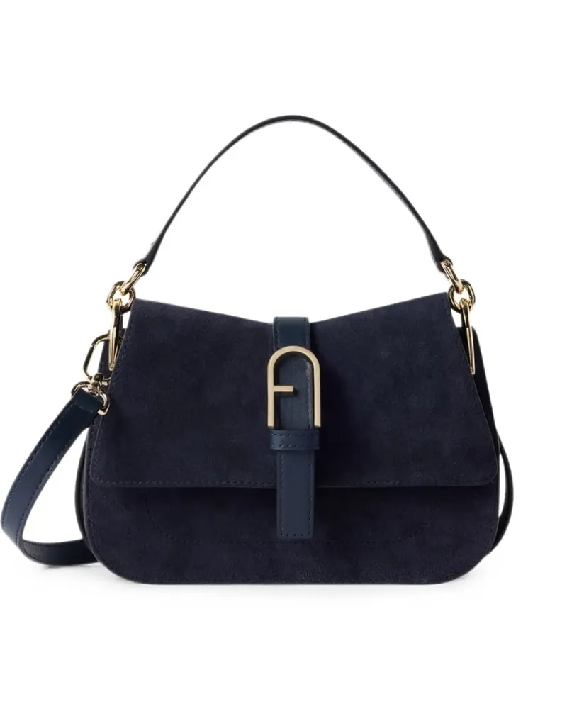 Furla mini logo-plaque suede tote bag - Blau Blau